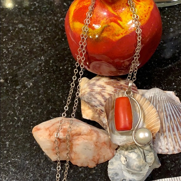 Red Coral silver necklace from Mexico.
